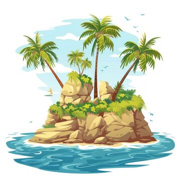 recommend clip art: Desert island in the ocean cartoon vector illustration isolated on white background