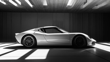 Classic sports car in modern showroom - generative ai