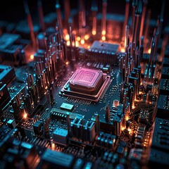 Abstract technology circuit design CPU motherboard of a computer board and processor created with Generative AI	