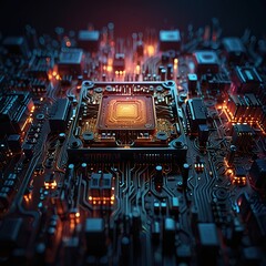 Abstract technology circuit design CPU motherboard of a computer board and processor created with Generative AI	
