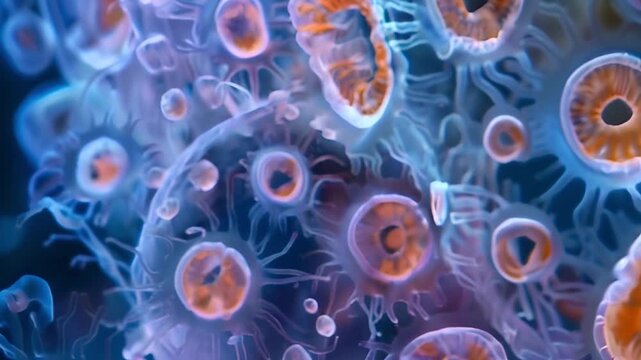 Nerve cells of the body under the microscope close-up. Scientific concept of microbiology