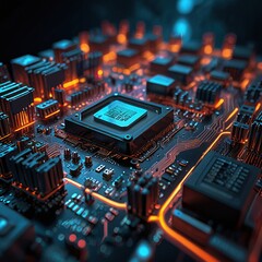 Abstract technology circuit design CPU motherboard of a computer board and processor created with Generative AI	