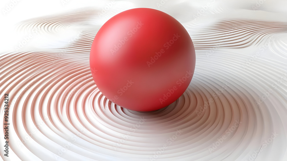 Poster a smooth red sphere rests on a textured white surface with gentle waves.