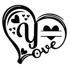 Letter Y with Heart Love Design - Romantic Alphabet Illustration for Valentine’s Day, Wedding, and Anniversary