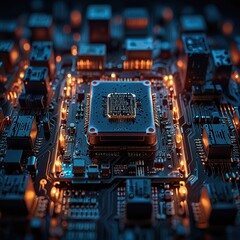 Abstract technology circuit design CPU motherboard of a computer board and processor created with Generative AI	
