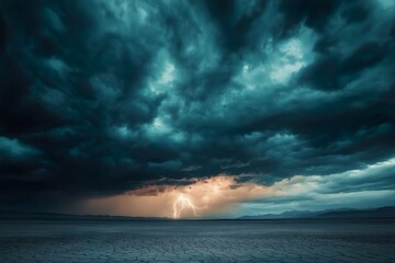 Intense Anger: A stormy sky filled with dark clouds and lightning striking a barren landscape
