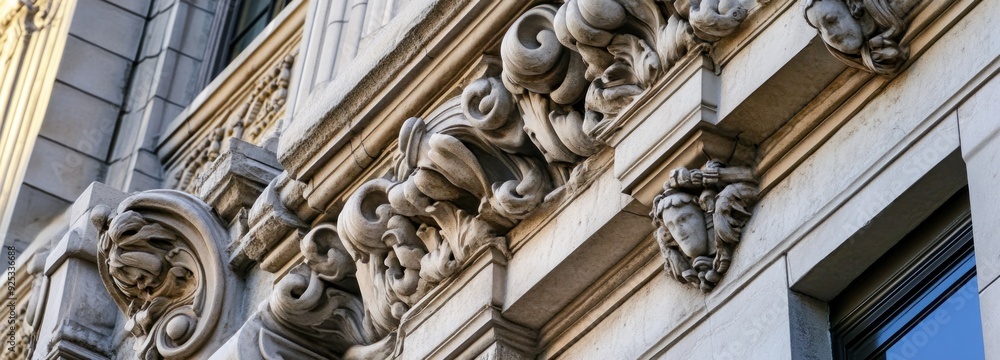 Poster Architectural Detail with Ornate Stonework and a Window