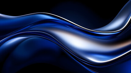 A smooth, flowing abstract design in deep blue tones with metallic highlights.