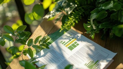 Detailed view of a green business plan document with charts on eco-friendly product sales