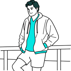 22 Year old man wearing short grey pants art vector illustration