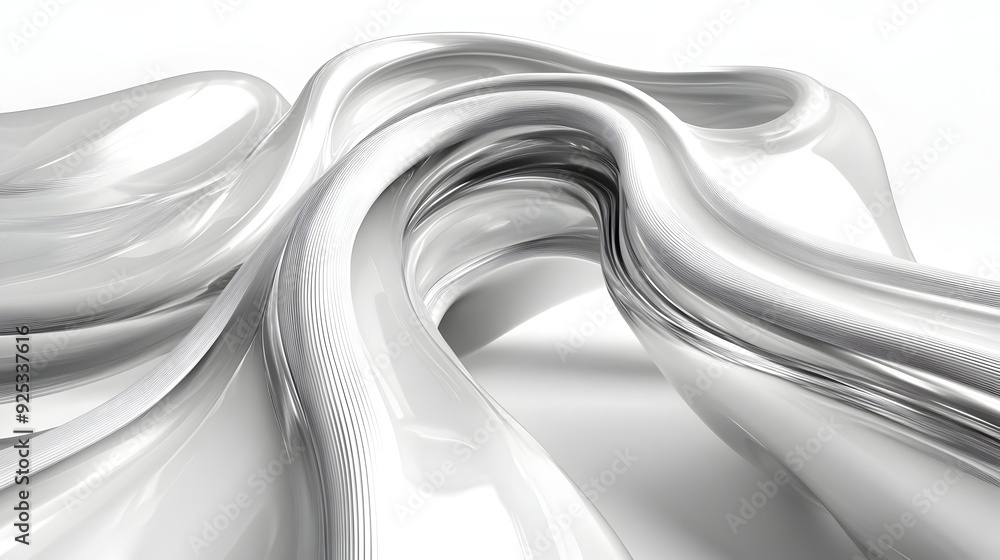 Poster a smooth, flowing abstract design with glossy white curves and waves.