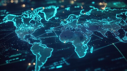 Digital World Map with Connecting Lines