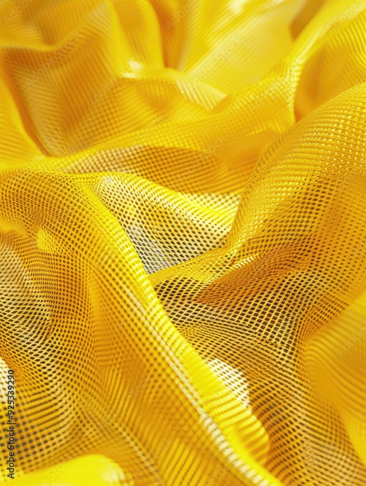 Poster close up of yellow netting with diagonal weave pattern, suitable for summer clothing or decorative i
