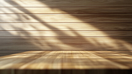 Wooden tabletop with a wooden wall background