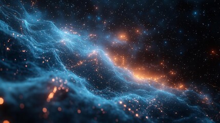 Obraz premium Cosmic waves of blue and orange in space - generative ai