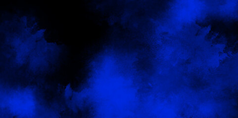 Abstract sky blue and black textured smoke. smoke fog misty texture overlay on dark blue. dark blue watercolor background. navy blue watercolor and paper texture. 