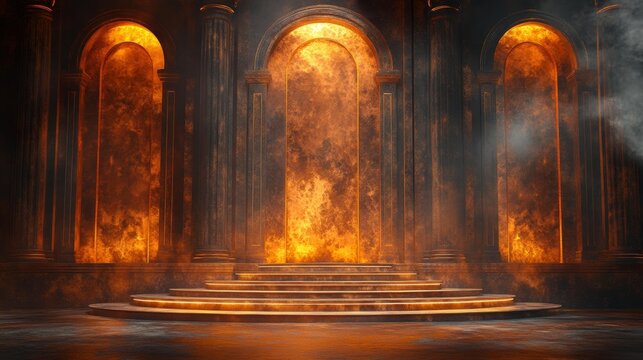 Majestic fiery temple interior - generative ai