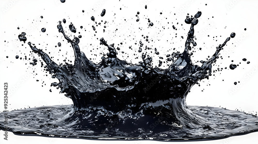 Poster a splash of black liquid creating dynamic patterns in a pool.
