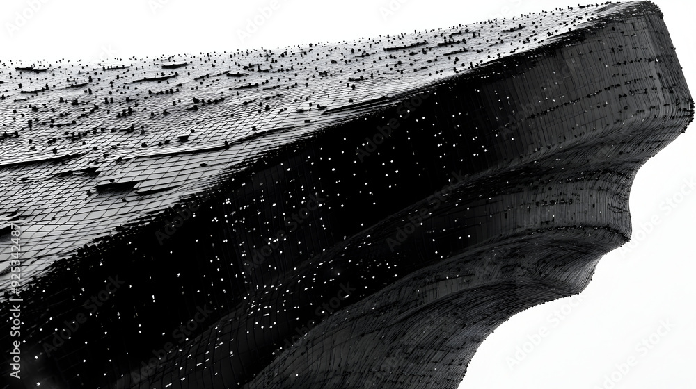 Aufkleber a striking architectural structure with a textured surface resembling a wave or mountain.