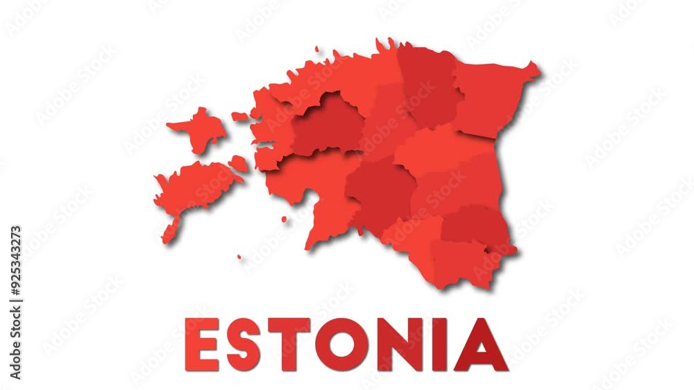 Poster estonia map showing regions. animated country map with title. 4k resolution animation.