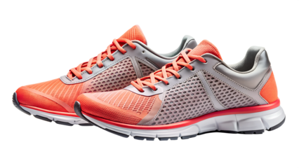 PNG orange and gray mesh sneakers side view transparent