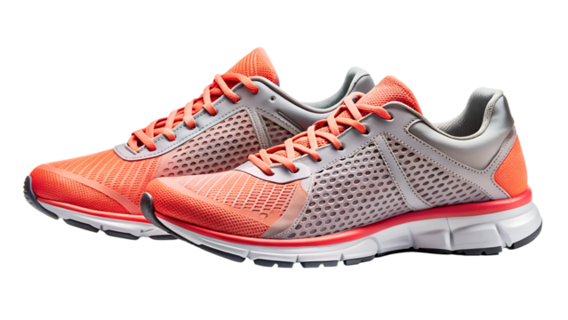 PNG orange and gray mesh sneakers side view transparent