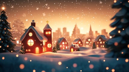 Adorable Christmas eve character cartoon. A collection of 2D Christmas images and characters. Santa Claus, snowman, house, and trees in a Christmas wallpaper.