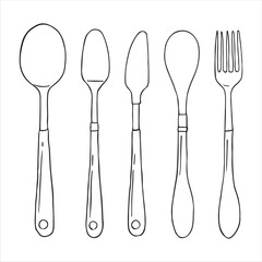 Spoon and Fork Line Drawing