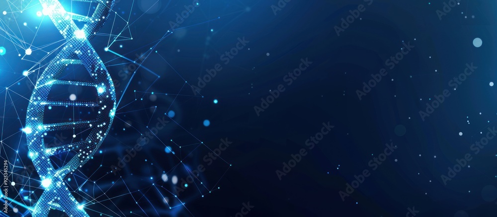Poster dna double helix structure with glowing particles