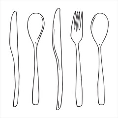Cutlery Collection Outline Art