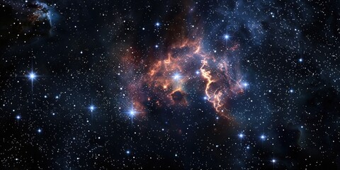 Naklejka premium This image depicts a cosmic scene featuring the creation of new stars. The nebula, a cloud of dust and gas, is where star birth occurs.