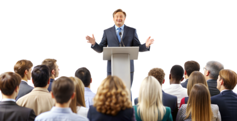 PNG public speaker presenting to large crowd transparent