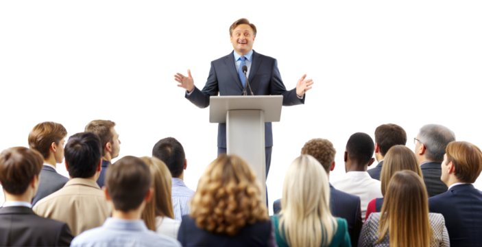 PNG public speaker presenting to large crowd transparent