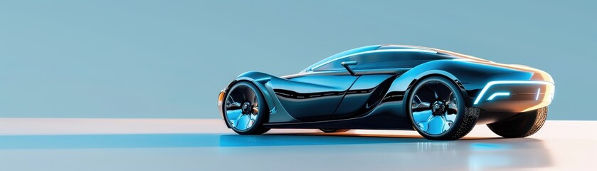 Obraz premium Futuristic sports car design with sleek lines and modern curves in a light blue setting, highlighting automotive innovation and elegance.