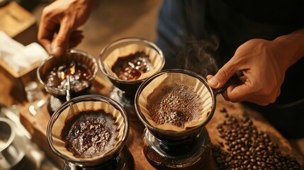 Hand Pouring Coffee Through a Paper Filter