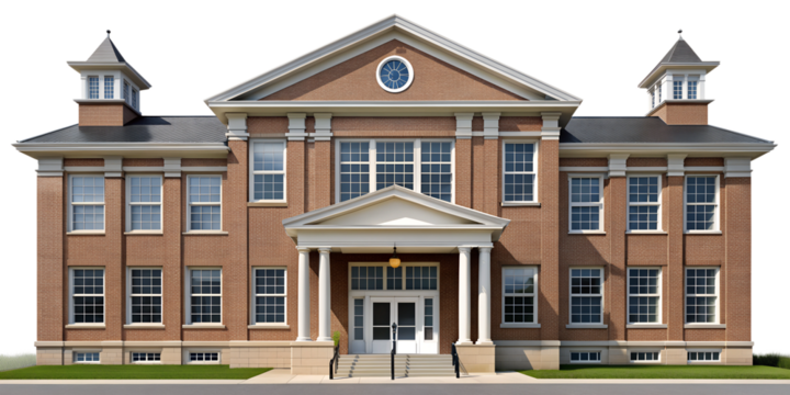 PNG grand brick building with twin towers transparent