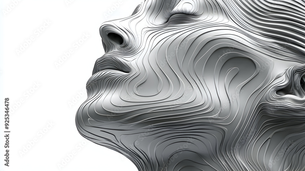 Poster a stylized, abstract representation of a human face with flowing lines and textures.
