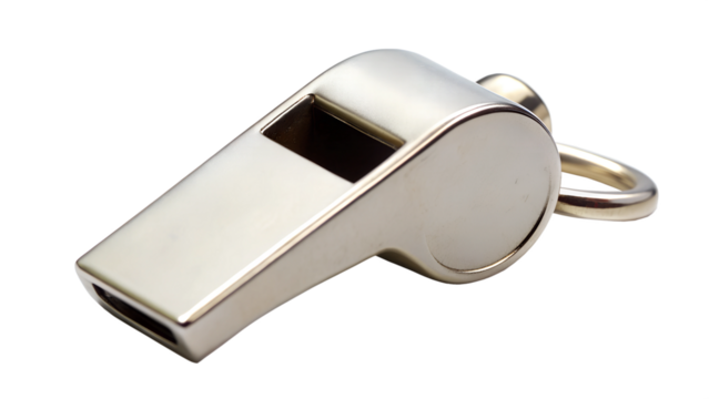 PNG silver whistle for sports or coaching use transparent