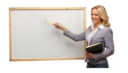 PNG female instructor with pointer and whiteboard transparent