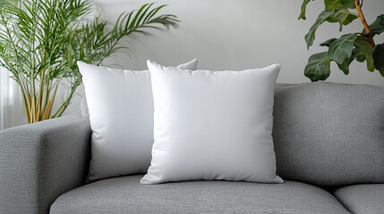 Close-up of a pillow mockup in a bright room with copy space