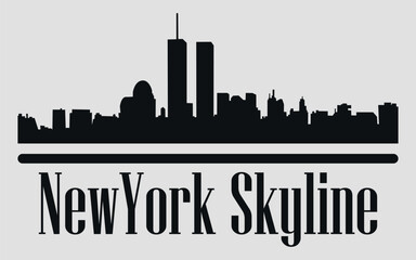 Obraz premium The city skyline. New York. Twin towers. Silhouettes of buildings. Vector on a gray background