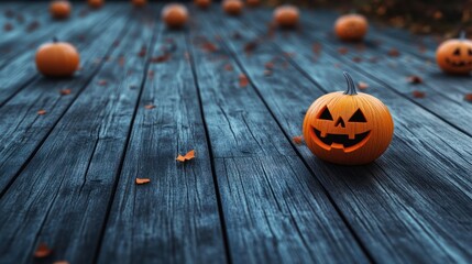 Wooden deck floor on the background of halloween theme background. Generative AI.