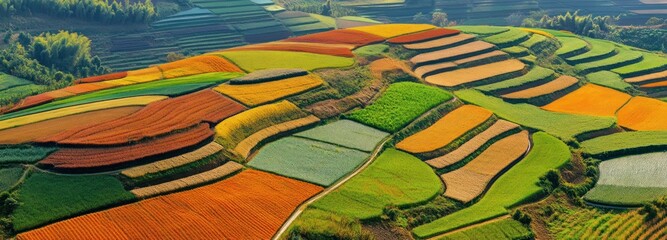Aerial View of Colorful Terraced Farmland