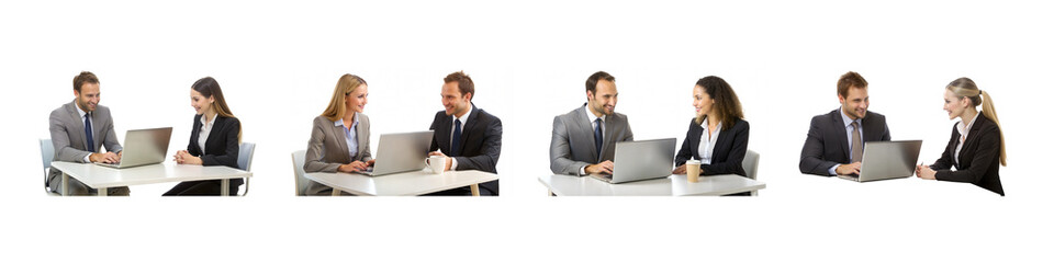 PNG set of business meeting with laptops transparent