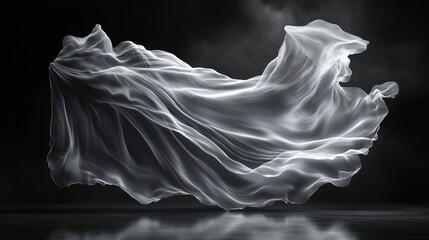 Fototapeta premium Translucent fabric flowing gracefully against a dark background with an ethereal quality