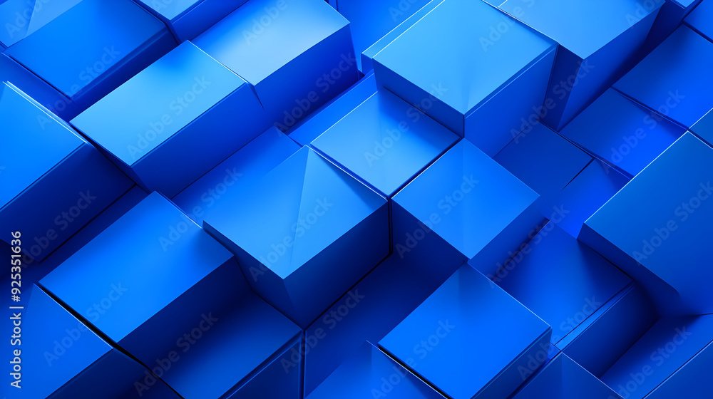 Poster a textured arrangement of blue 3d geometric shapes creating a modern visual effect.