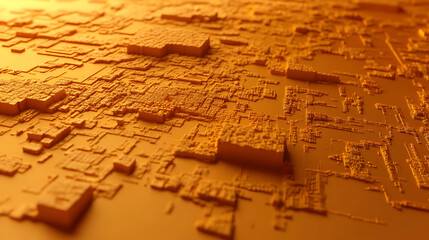 Obraz premium A textured orange surface with intricate geometric patterns resembling a digital landscape.