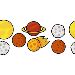 Seamless border of planets, sun and comets