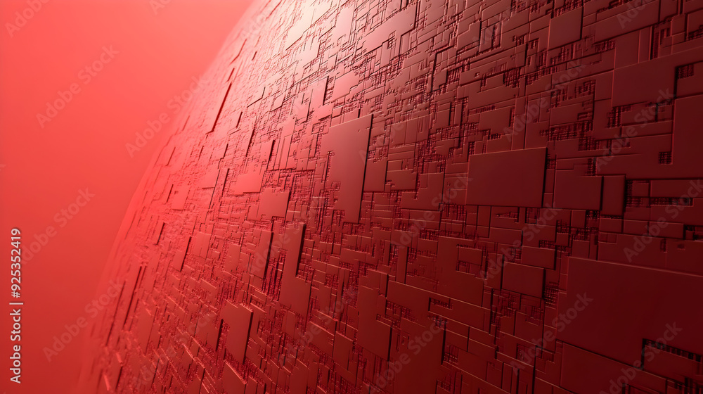 Poster a textured red surface resembling a futuristic or abstract design.