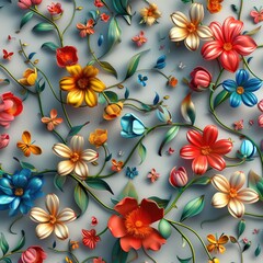 flower 3d seamless pattern.  3D Ornamental Floral Seamless Pattern